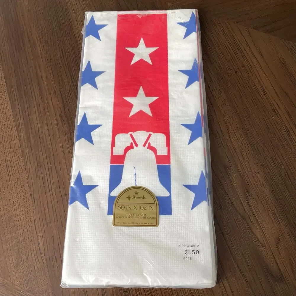 Vintage Hallmark Crepe Paper Table Cover Liberty Bell Tablecloth Prop NOS READ